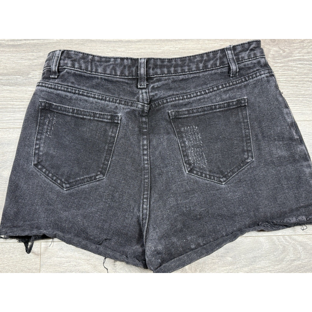 Pretty Little Thing Black Destroyed Jean Shorts Raw Hem Hi Rise Women's Size 8 - Picture 2 of 6